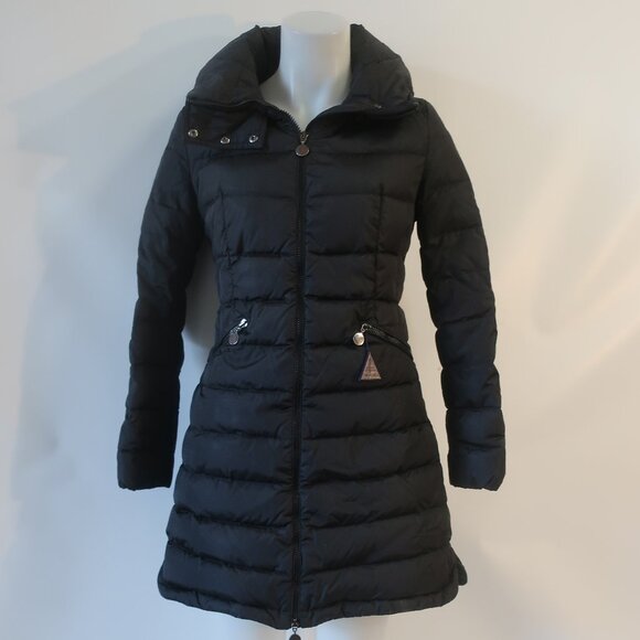Moncler Flamme Giubbotto Black Zip Hooded Goose Down Midi Puffer Coat 0 US/XS - Picture 2 of 16